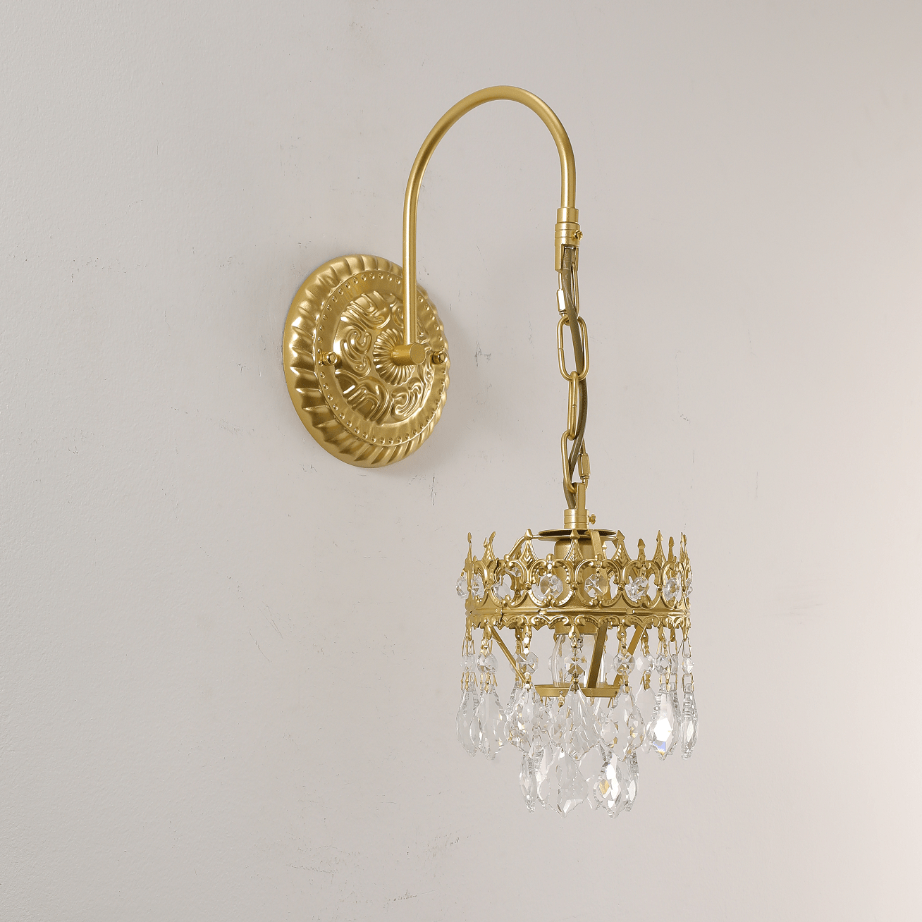 Elegant Crystal Crown Wall Sconce - Dimmable LED & Adjustable Light An
