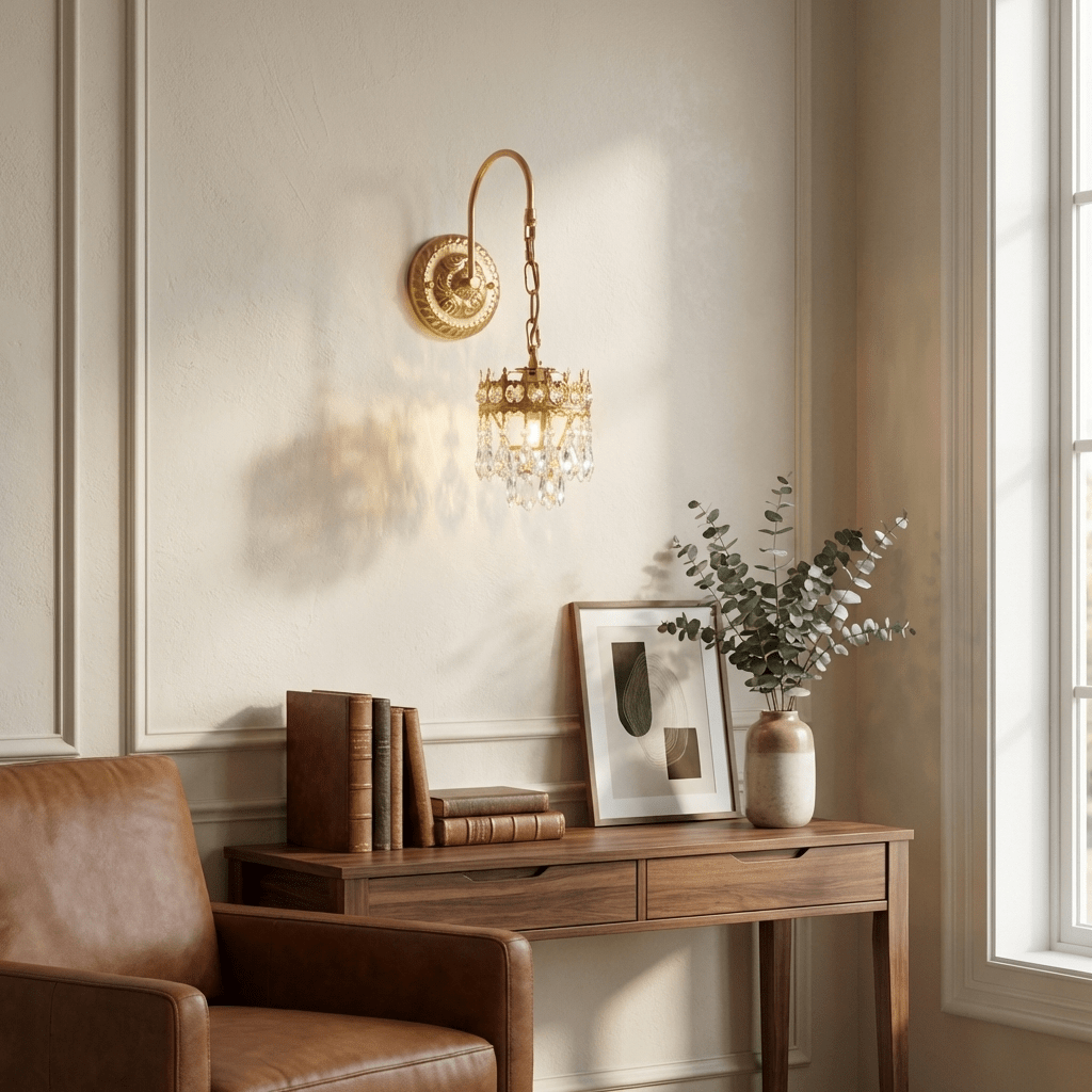 Elegant Crystal Crown Wall Sconce - Dimmable LED & Adjustable Light An