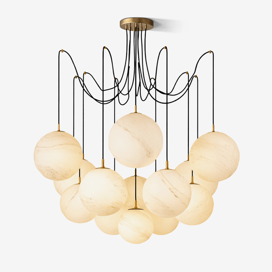 Celestara Alabaster Orb Chandelier - Elegant Design & Adjustable Heigh