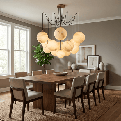 Celestara Alabaster Orb Chandelier - Elegant Design & Adjustable Heigh
