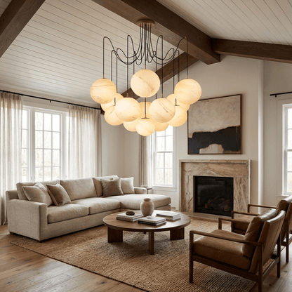 Celestara Alabaster Orb Chandelier - Elegant Design & Adjustable Heigh