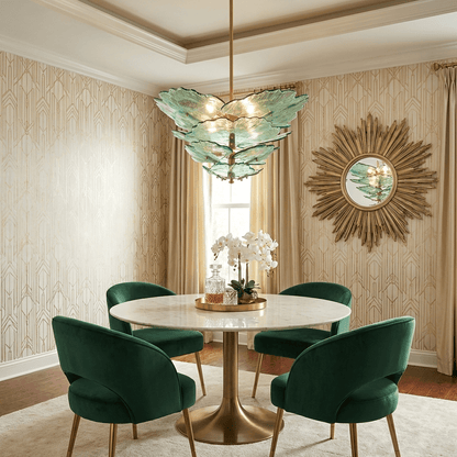 Verdant Petal Glass Chandelier - Elegant Design with Adjustable Height