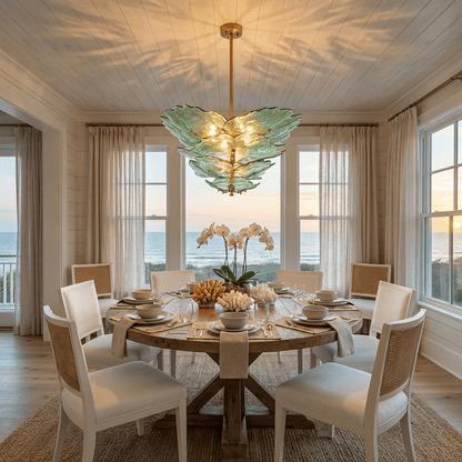 Verdant Petal Glass Chandelier - Elegant Design with Adjustable Height