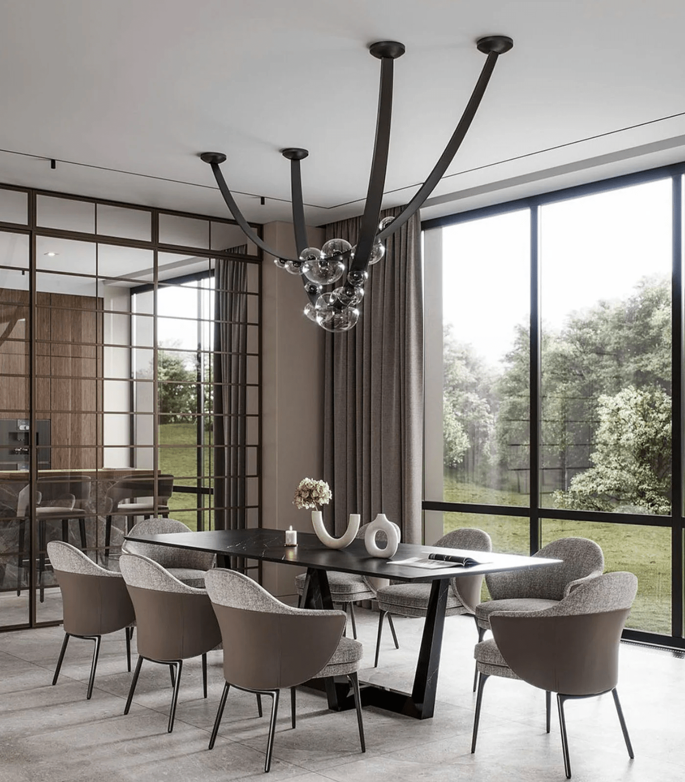 Orvyn Leather Arc Chandelier - Elegant Design with Adjustable Height