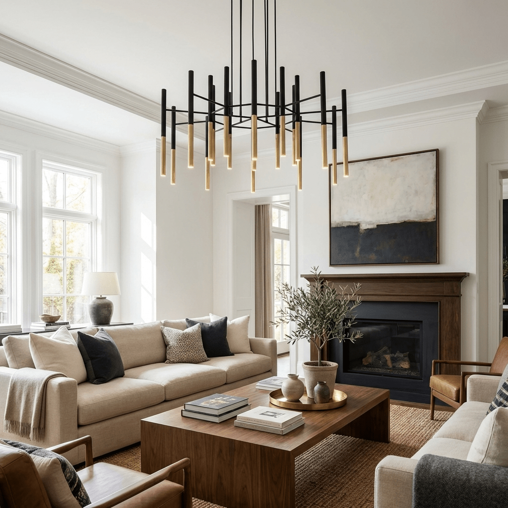 Elegant Metal Tubular Chandelier with Adjustable Height & LED Compatib