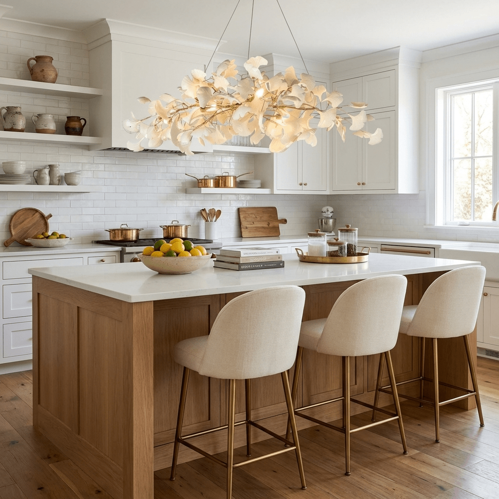 Gingko Plume Chandelier - Elegant Design with Adjustable Brightness