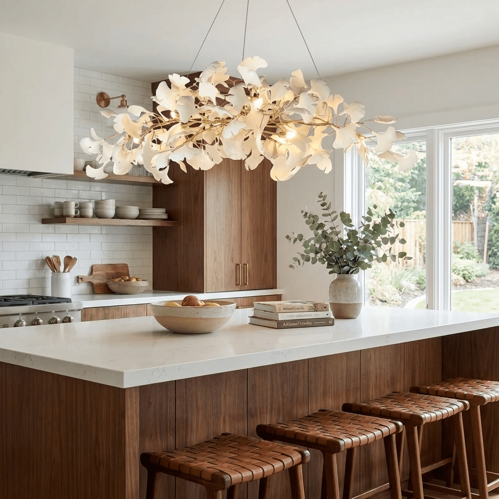 Gingko Plume Chandelier - Elegant Design with Adjustable Brightness