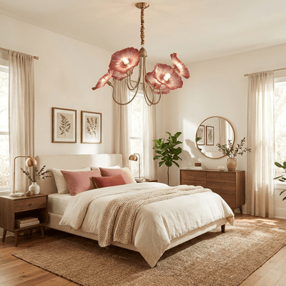 Lotus Leaf Glass Chandelier - Elegant Design with Adjustable Height