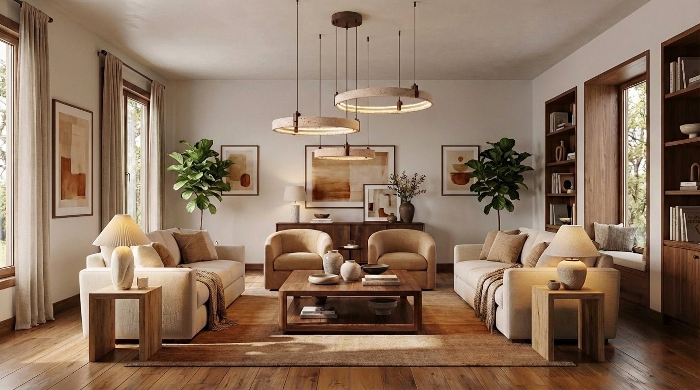 Celestial Orbit Travertine Chandelier - Elegant Design, Adjustable Hei