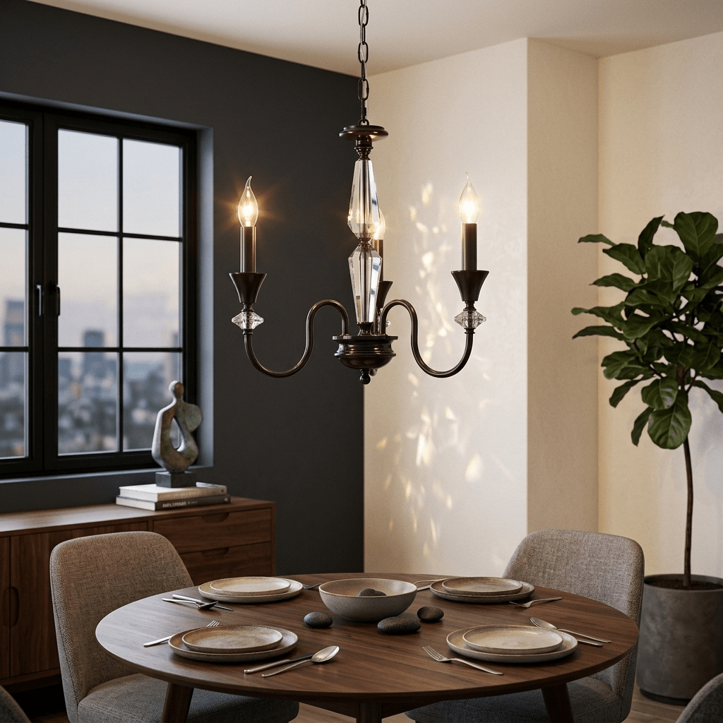 Elegant Noir Candelabra Chandelier with Adjustable Arms & LED Compatib