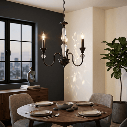 Elegant Noir Candelabra Chandelier with Adjustable Arms & LED Compatib