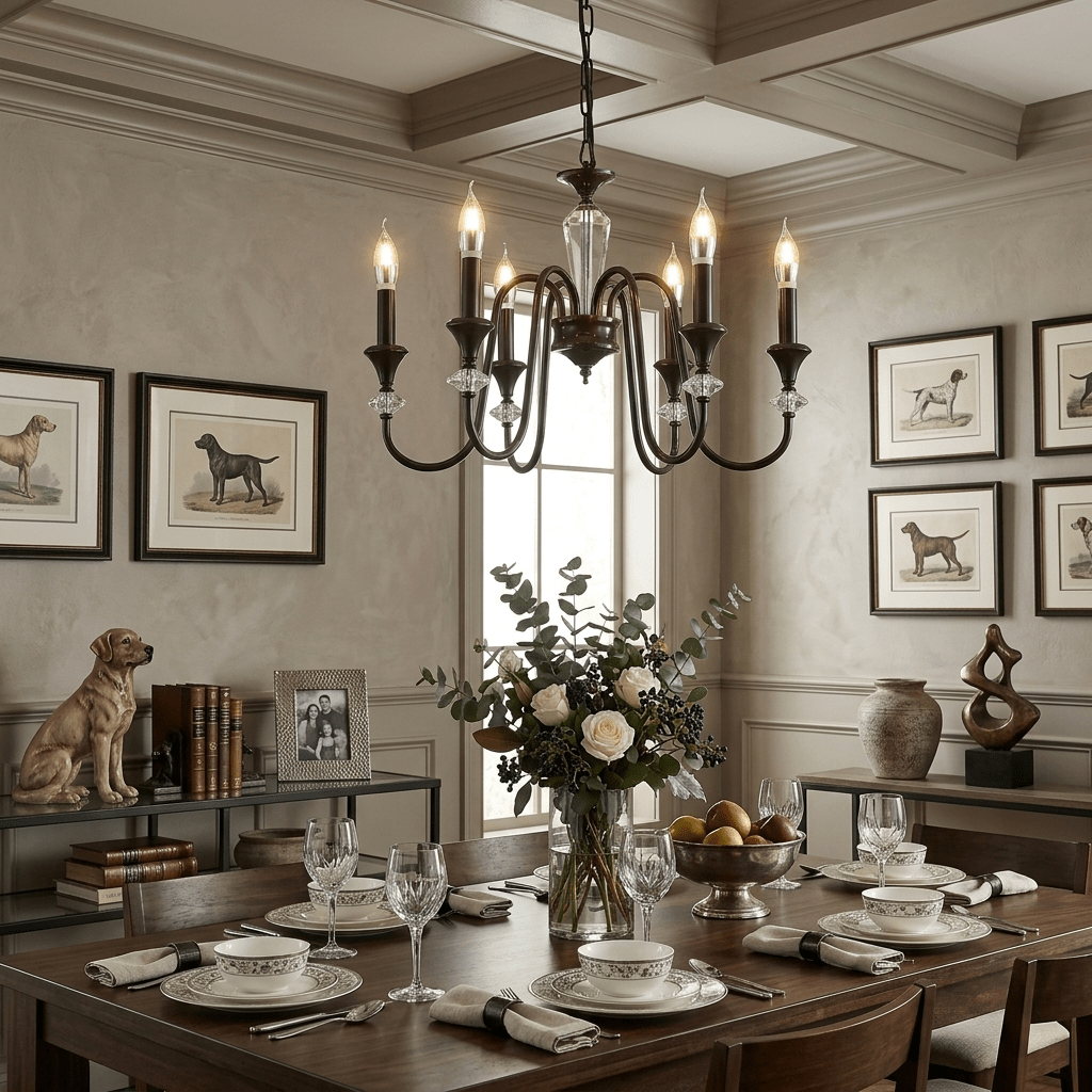 Elegant Noir Candelabra Chandelier with Adjustable Arms & LED Compatib