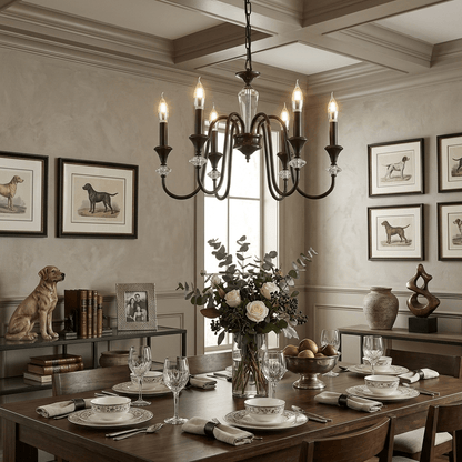 Elegant Noir Candelabra Chandelier with Adjustable Arms & LED Compatib