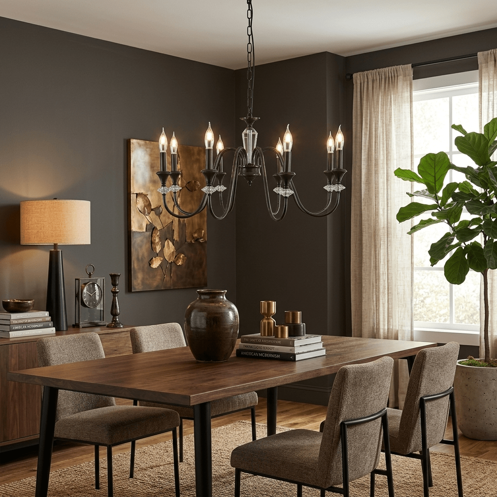 Elegant Noir Candelabra Chandelier with Adjustable Arms & LED Compatib