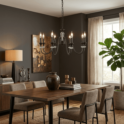 Elegant Noir Candelabra Chandelier with Adjustable Arms & LED Compatib