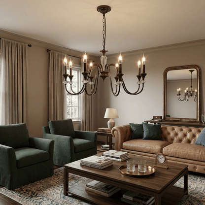 Elegant Noir Candelabra Chandelier with Adjustable Arms & LED Compatib
