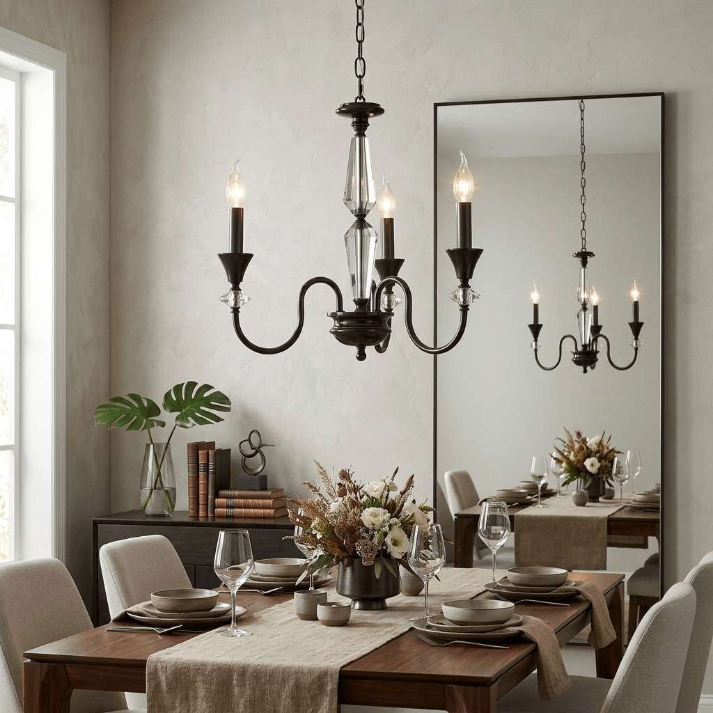 Elegant Noir Candelabra Chandelier with Adjustable Arms & LED Compatib