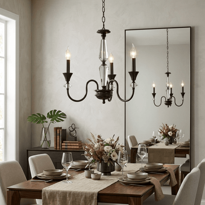 Elegant Noir Candelabra Chandelier with Adjustable Arms & LED Compatib
