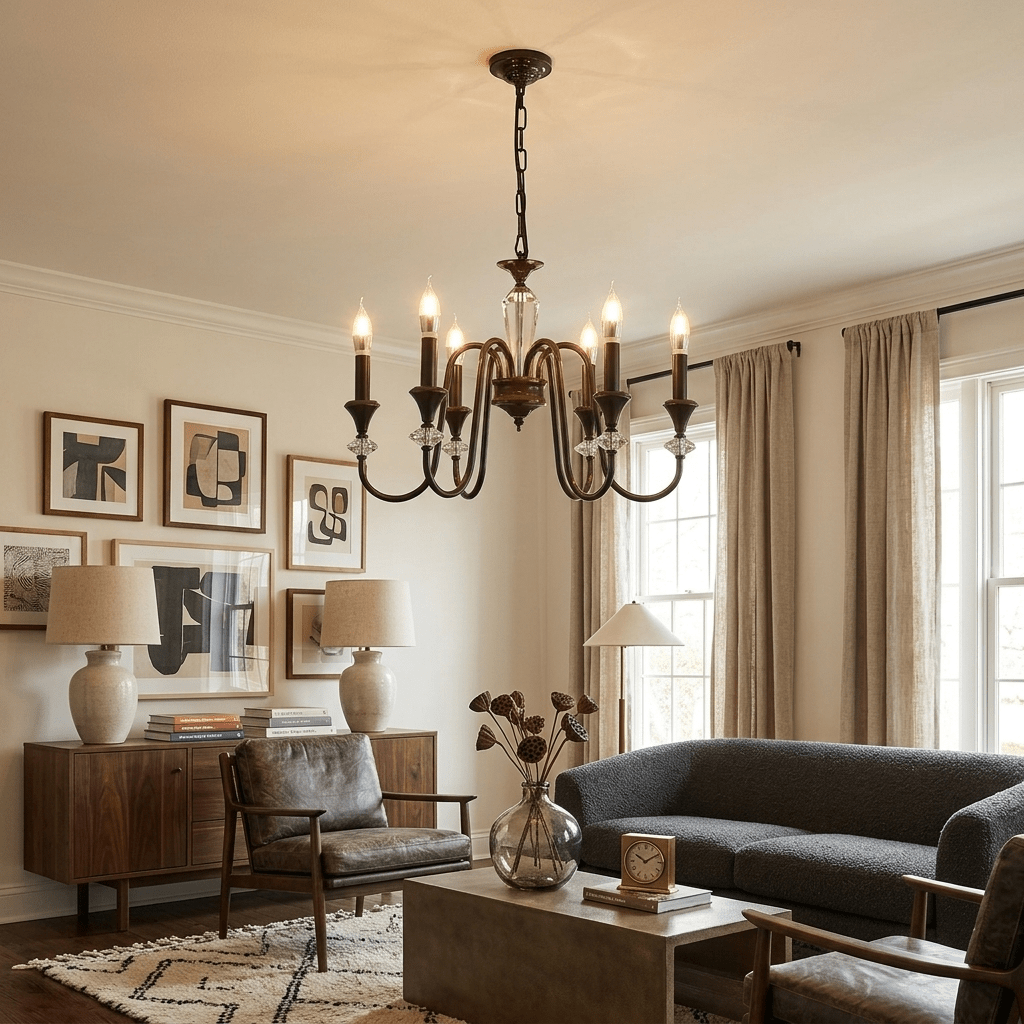 Elegant Noir Candelabra Chandelier with Adjustable Arms & LED Compatib