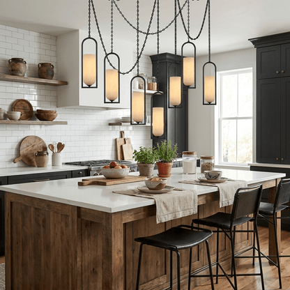 Cascading Chain Lantern Chandelier - Adjustable Height, Warm Glow Ligh