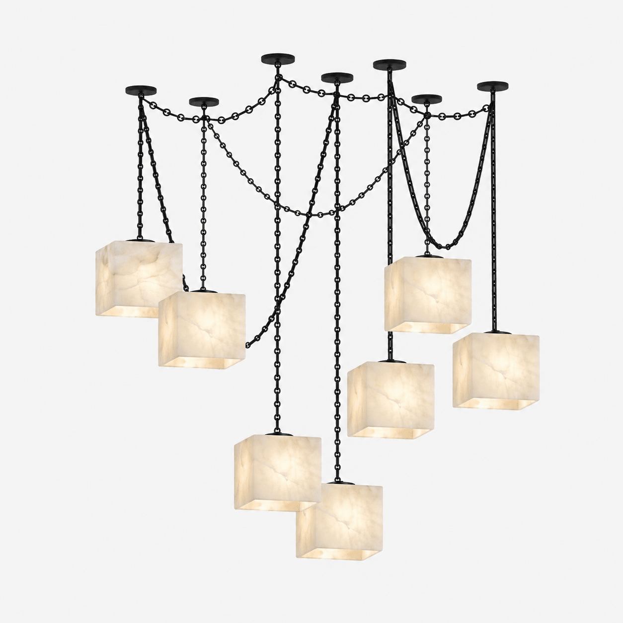 Cascade Chain Cube Chandelier - Modern Design, Adjustable Height, LED