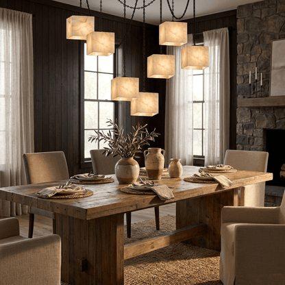 Cascade Chain Cube Chandelier - Modern Design, Adjustable Height, LED