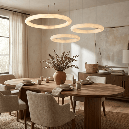 Halo Alabaster Chandelier - Elegant Design, Adjustable Height, Soft Gl