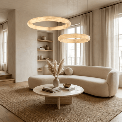 Halo Alabaster Chandelier - Elegant Design, Adjustable Height, Soft Gl