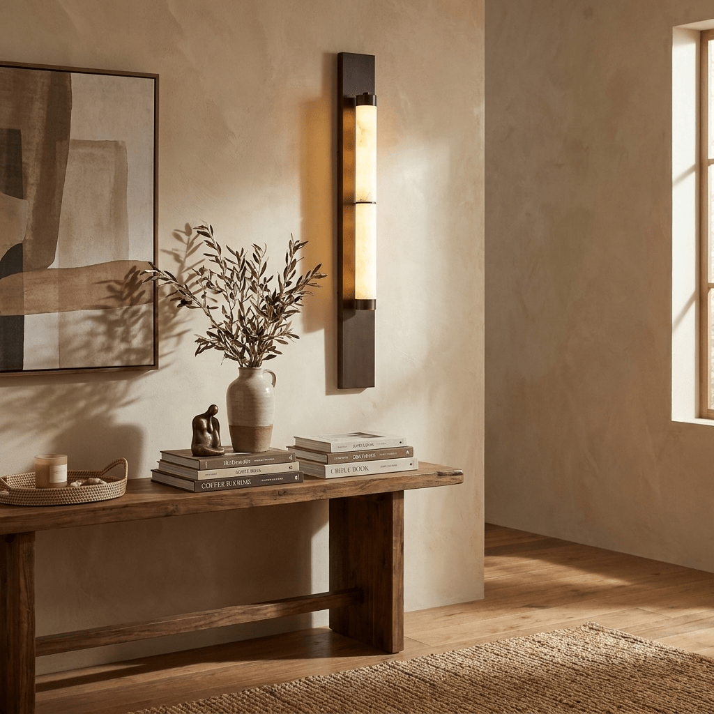Columnar Alabaster Sconce - Elegant Wall Light with Warm Glow & Durabl