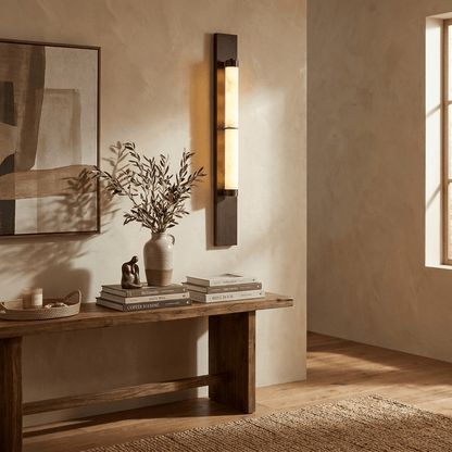Columnar Alabaster Sconce - Elegant Wall Light with Warm Glow & Durabl