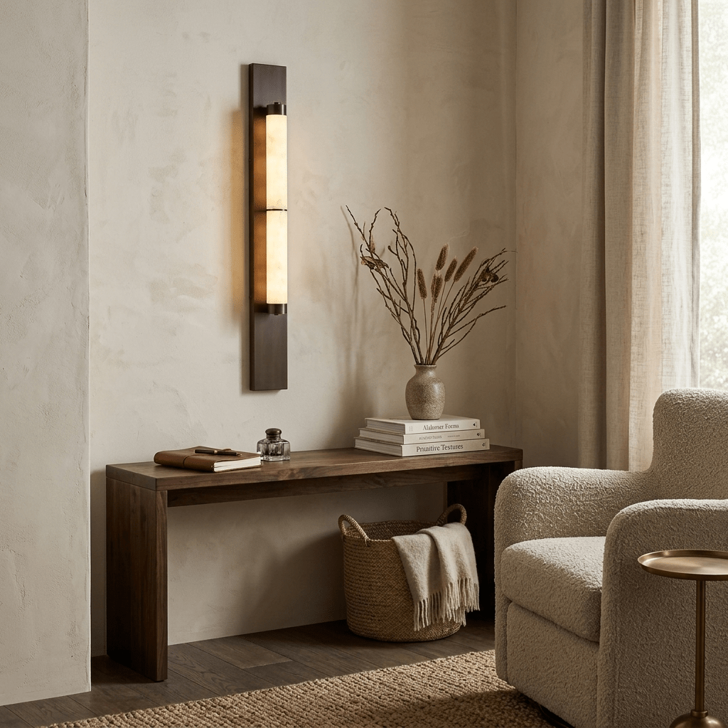 Columnar Alabaster Sconce - Elegant Wall Light with Warm Glow & Durabl