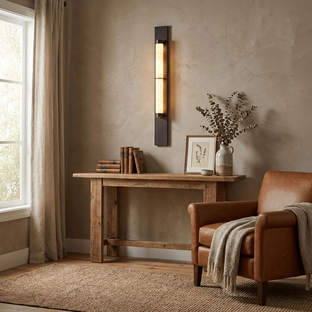 Columnar Alabaster Sconce - Elegant Wall Light with Warm Glow & Durabl