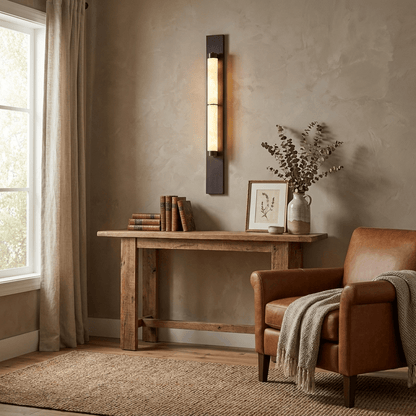 Columnar Alabaster Sconce - Elegant Wall Light with Warm Glow & Durabl