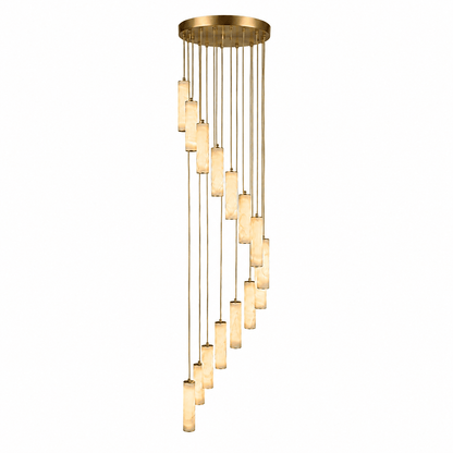 Elegant Column Alabaster Staircase Chandelier with Adjustable Height &
