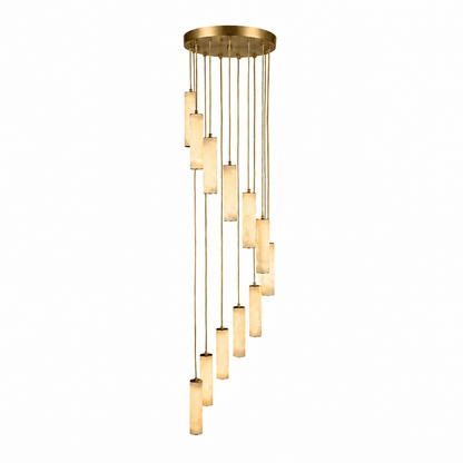 Elegant Column Alabaster Staircase Chandelier with Adjustable Height &