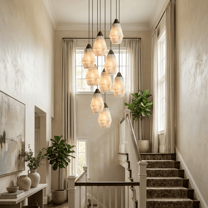 Faceted Alabaster Cluster Chandelier - Elegant Design & Adjustable Hei