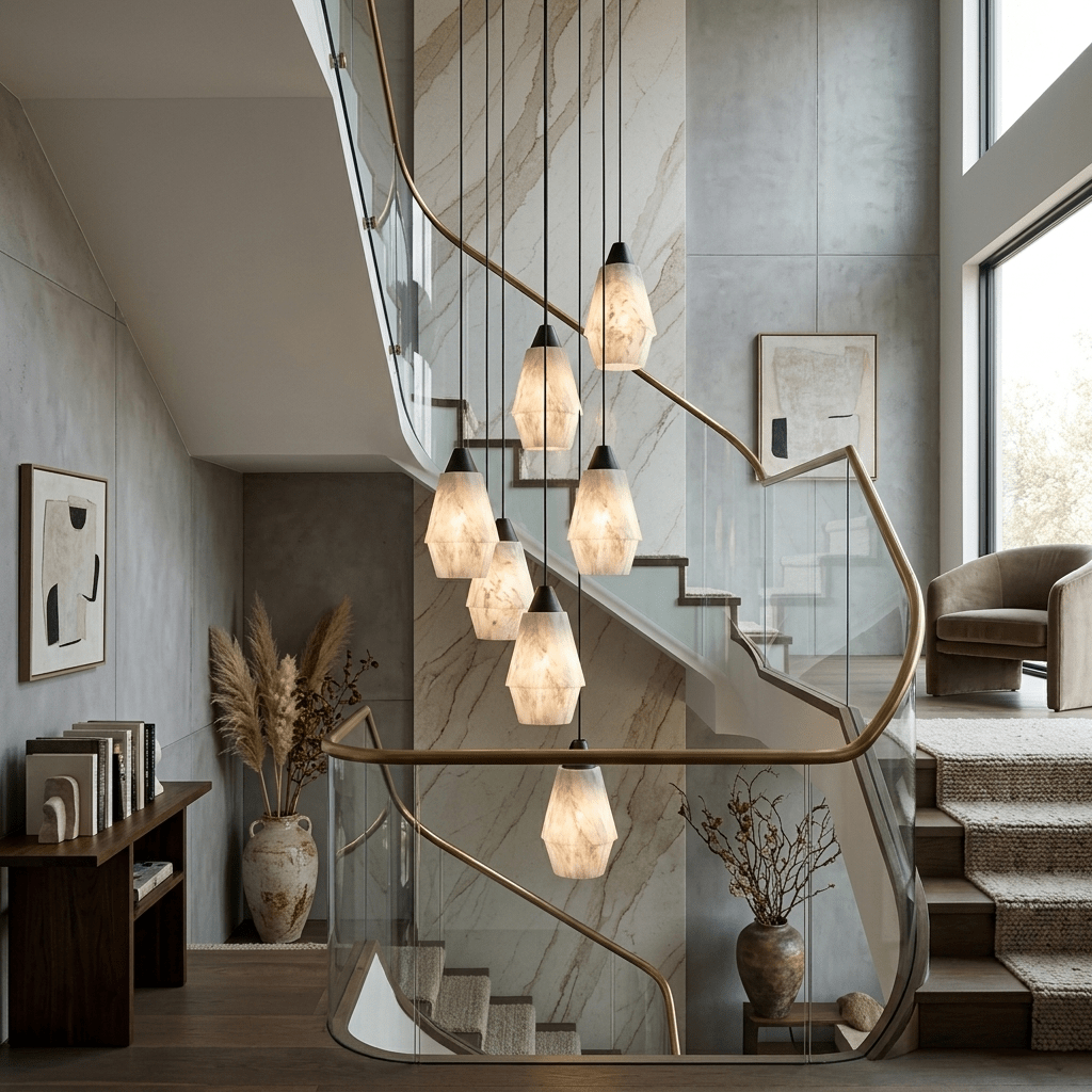 Faceted Alabaster Cluster Chandelier - Elegant Design & Adjustable Hei