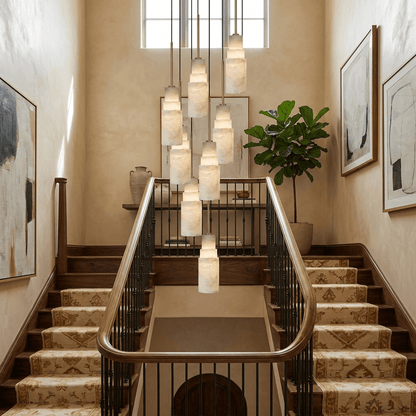Elegant Tiered Alabaster Cluster Chandelier with Adjustable Height and