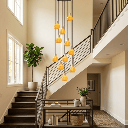 Elegant Alabaster Cluster Chandelier with Adjustable Height & LED Comp