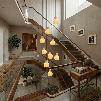 Elegant Alabaster Cluster Chandelier with Adjustable Height & LED Comp