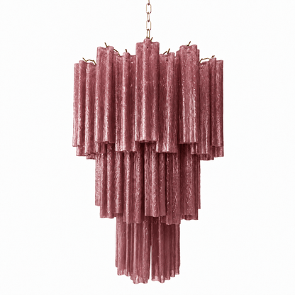 Elegant Pink Glass Tubes Chandelier with Adjustable Height & LED Compa