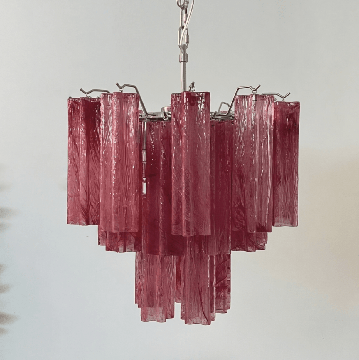 Elegant Pink Glass Tubes Chandelier with Adjustable Height & LED Compa