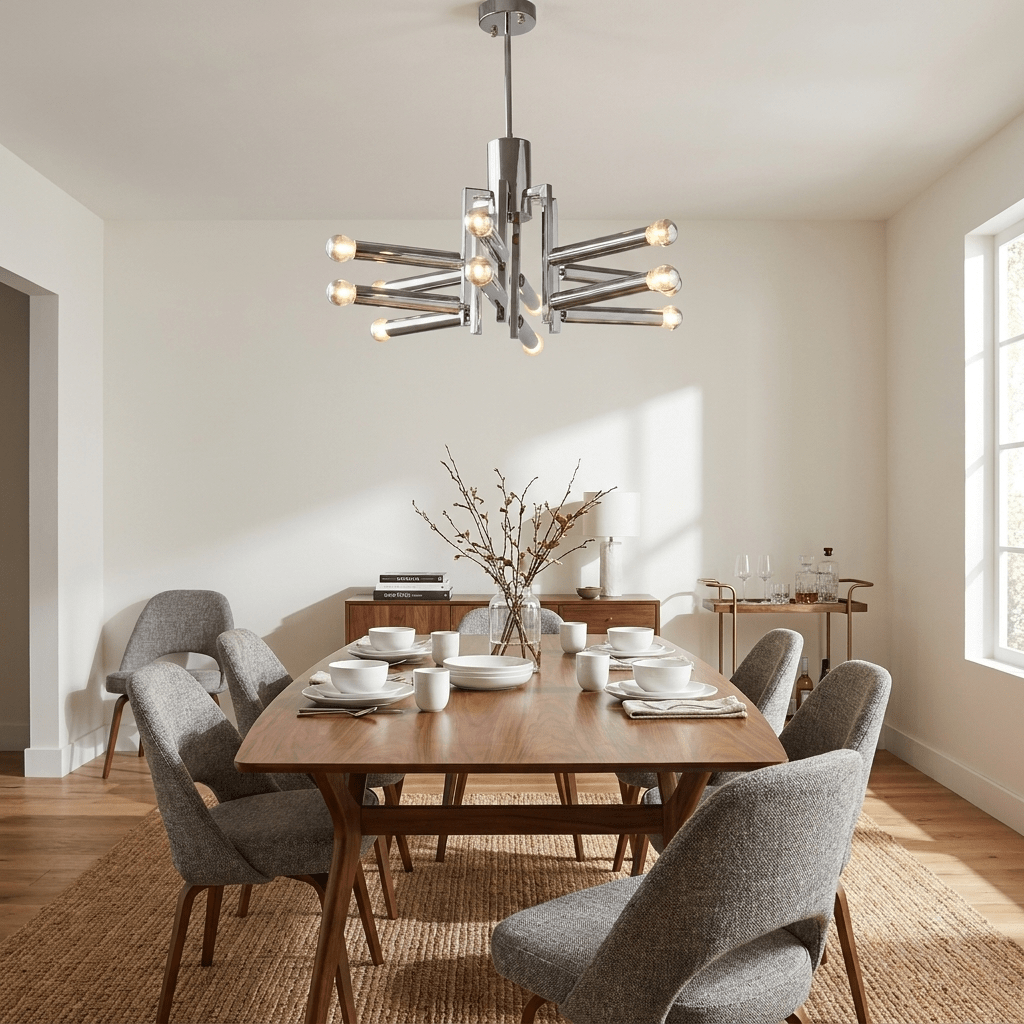 Sputnik Chrome Chandelier - Modern Design with Adjustable Arms & LED C