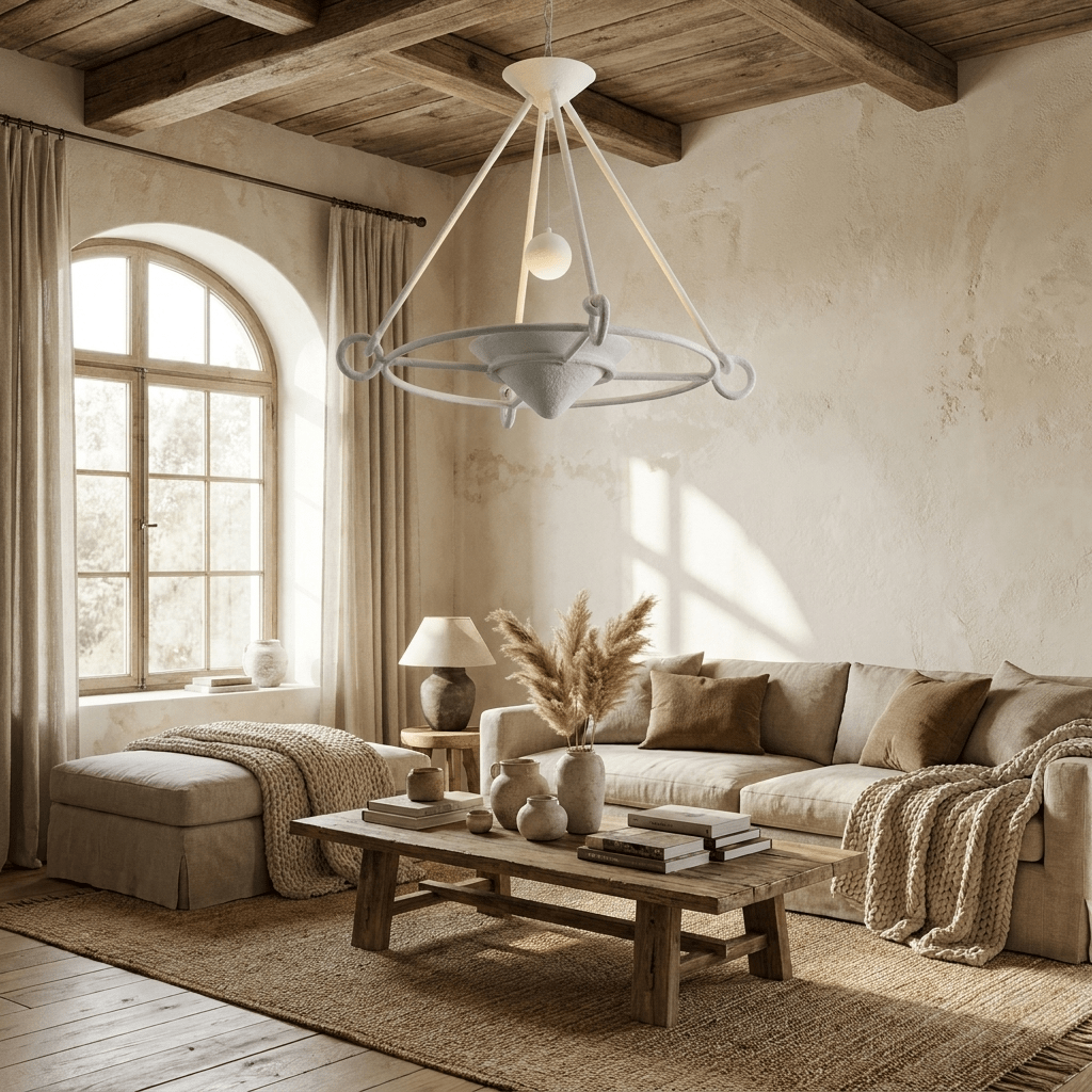 Elegant Sculptural Plaster Chandelier with Adjustable Lighting & Moder
