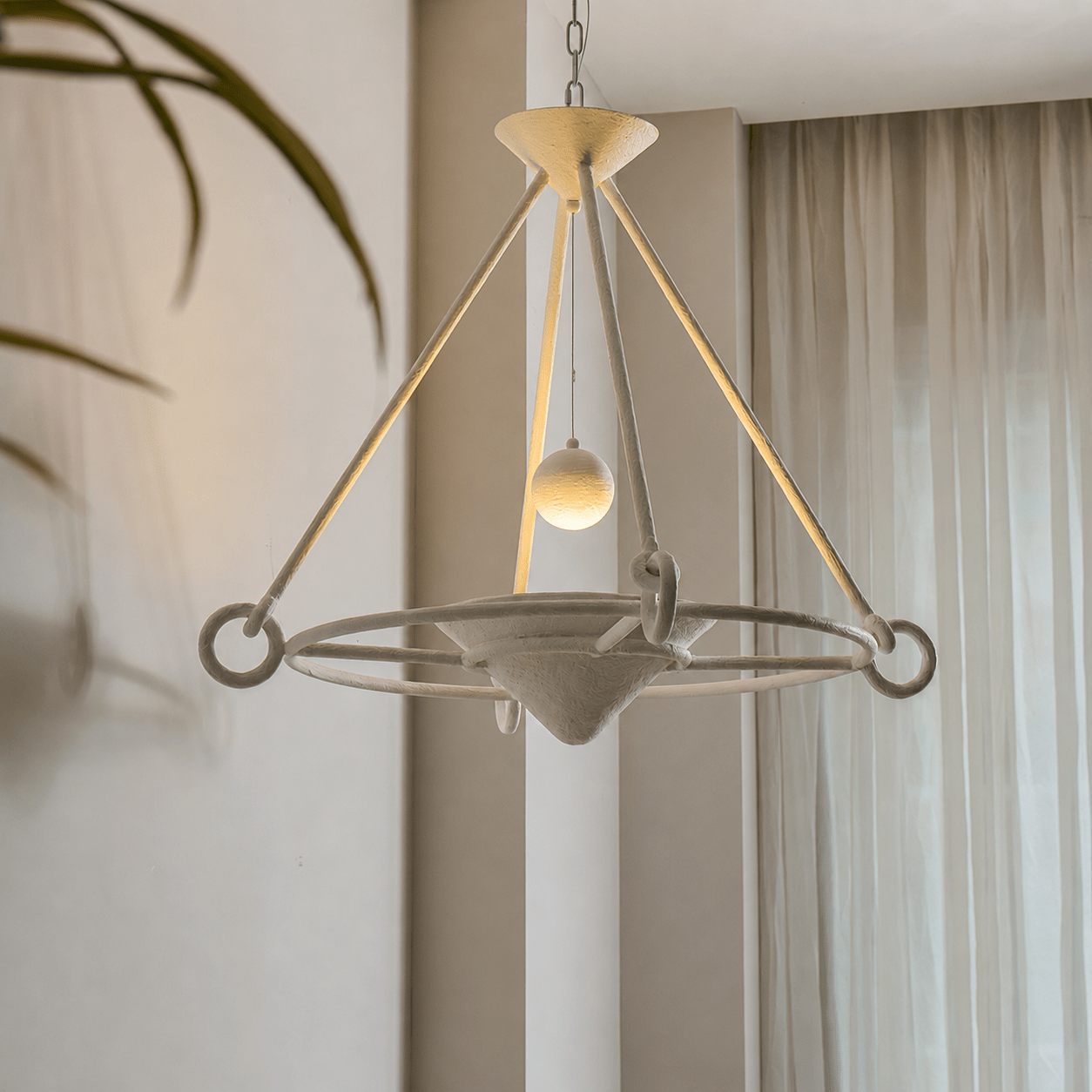 Elegant Sculptural Plaster Chandelier with Adjustable Lighting & Moder