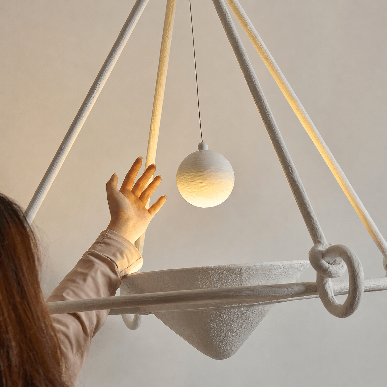 Elegant Sculptural Plaster Chandelier with Adjustable Lighting & Moder