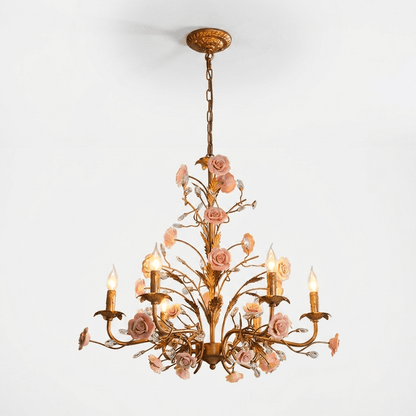 Elegant Rose Chandelier with Adjustable Lighting and Crystal Accents