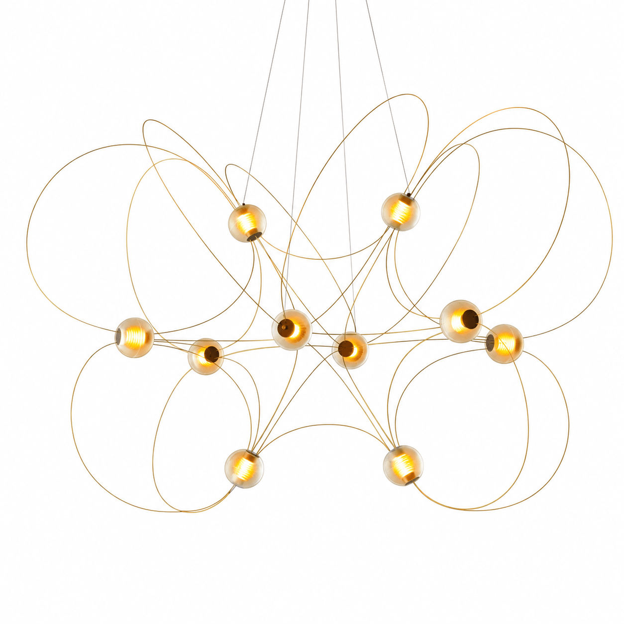 Amber Glass Orb Loop Chandelier - Elegant Design with Adjustable Heigh