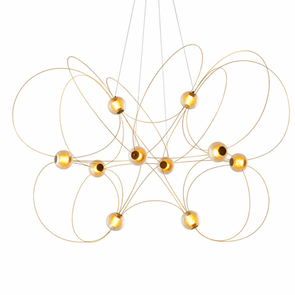 Amber Glass Orb Loop Chandelier - Elegant Design with Adjustable Heigh