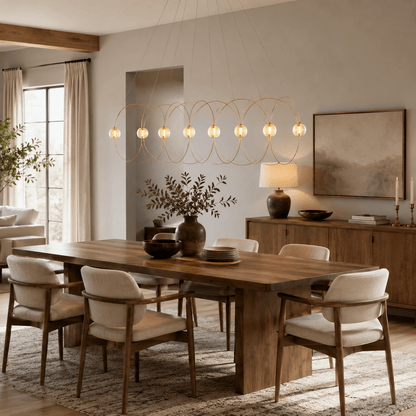 Amber Glass Orb Loop Chandelier - Elegant Design with Adjustable Heigh
